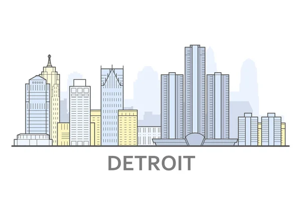 Ciudad de Detroit, Michigan - panorama de la ciudad de Detroit, skyline — Vector de stock