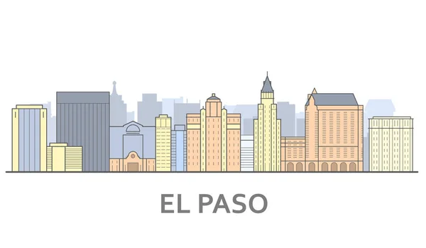 El paso cityscape, Texas - panorama da cidade de El paso, horizonte — Vetor de Stock