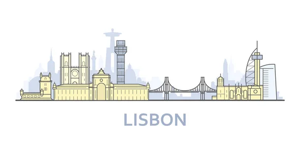 Lissabon Cityscape-uitzicht op de oude stad, stadspanorama met bezienswaardigheden — Stockvector