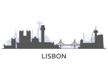 Lizbon cityscape silueti - simgesel yapılarla eski şehir manzarası