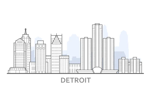Paysage urbain de Detroit, Michigan - panorama de Detroit, contour — Image vectorielle