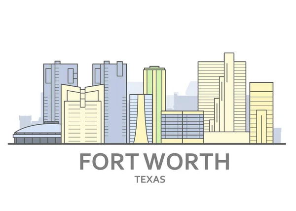 Fort Worth skyline, Texas - panorama de Fort Worth, centro da cidade — Vetor de Stock