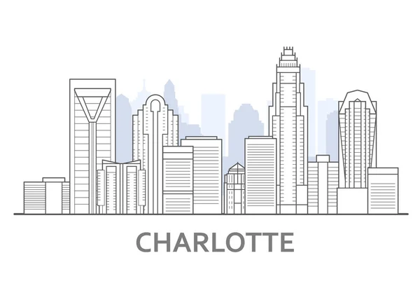 Skyline di Charlotte, Carolina del Nord - panorama di Charlotte — Vettoriale Stock