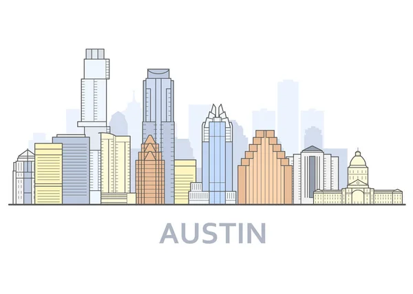 Austin Cityscape, Texas-město v Austinu, Panorama — Stockový vektor