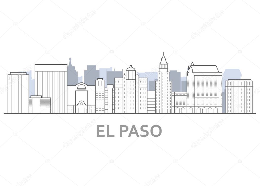 El paso skyline, Texas - panorama of El paso, downtown outline 