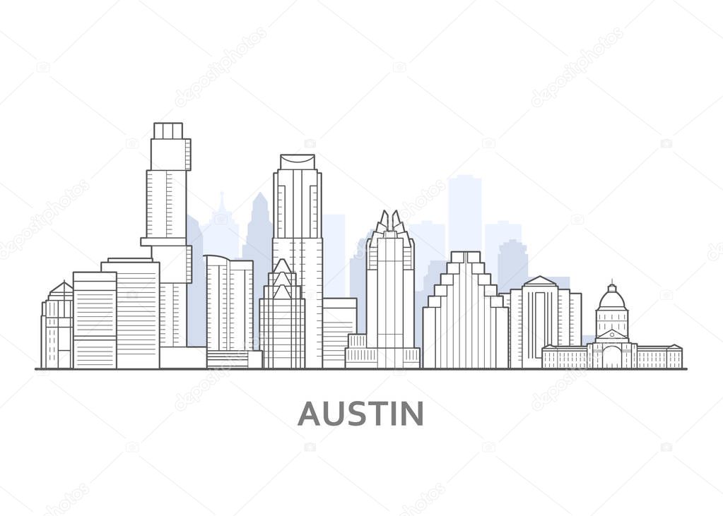 Austin city skyline, Texas - outline of downtown of Austin