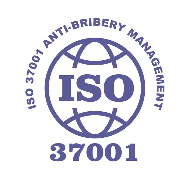 Signe de timbre ISO 37001 - Norme sur les systèmes de management anti-corruption — Image vectorielle