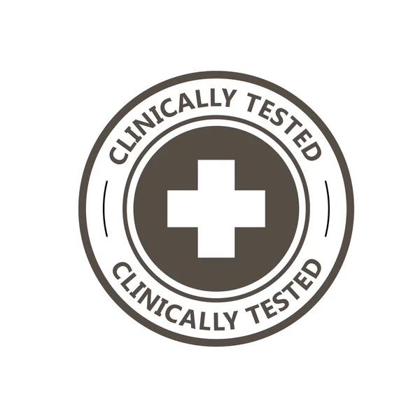 Клинически протестированная марка - проверенная этикетка лекарственных средств, крест — стоковый вектор