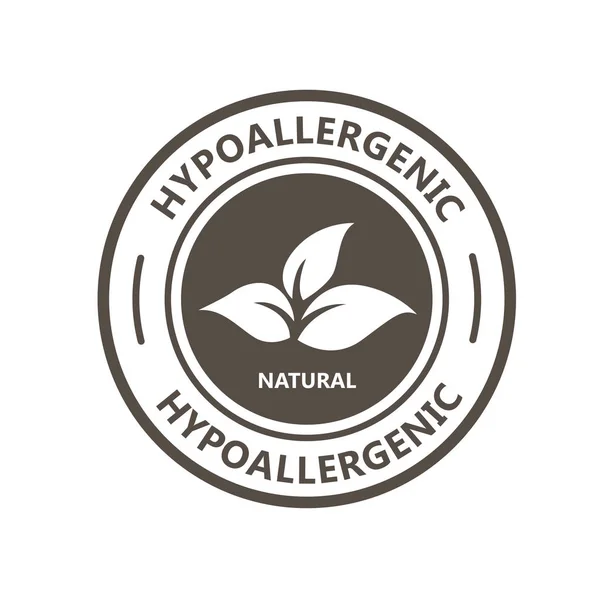 Hypoallergenic product label with leaf - natural hypoallergenic — Stock Vector