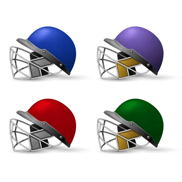 板球头盔设置与保护格栅，板球头饰 — 图库矢量图片