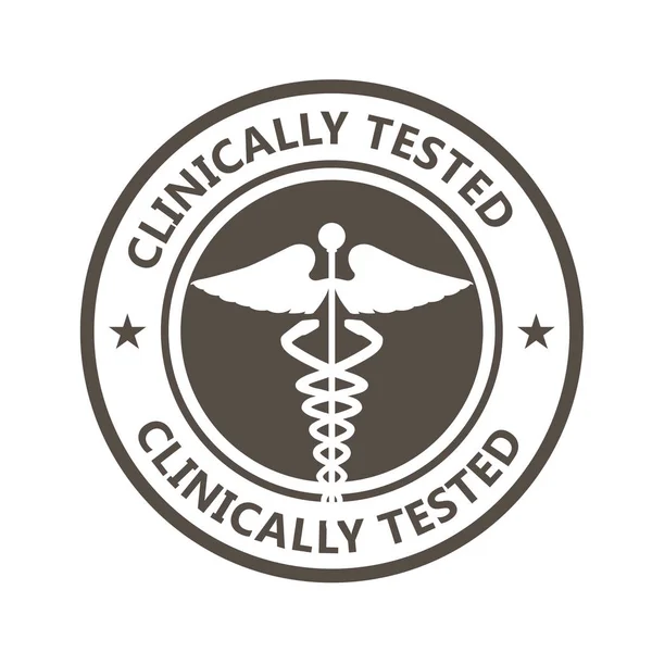 Timbre testé cliniquement avec caducée - cliniquement prouvé — Image vectorielle