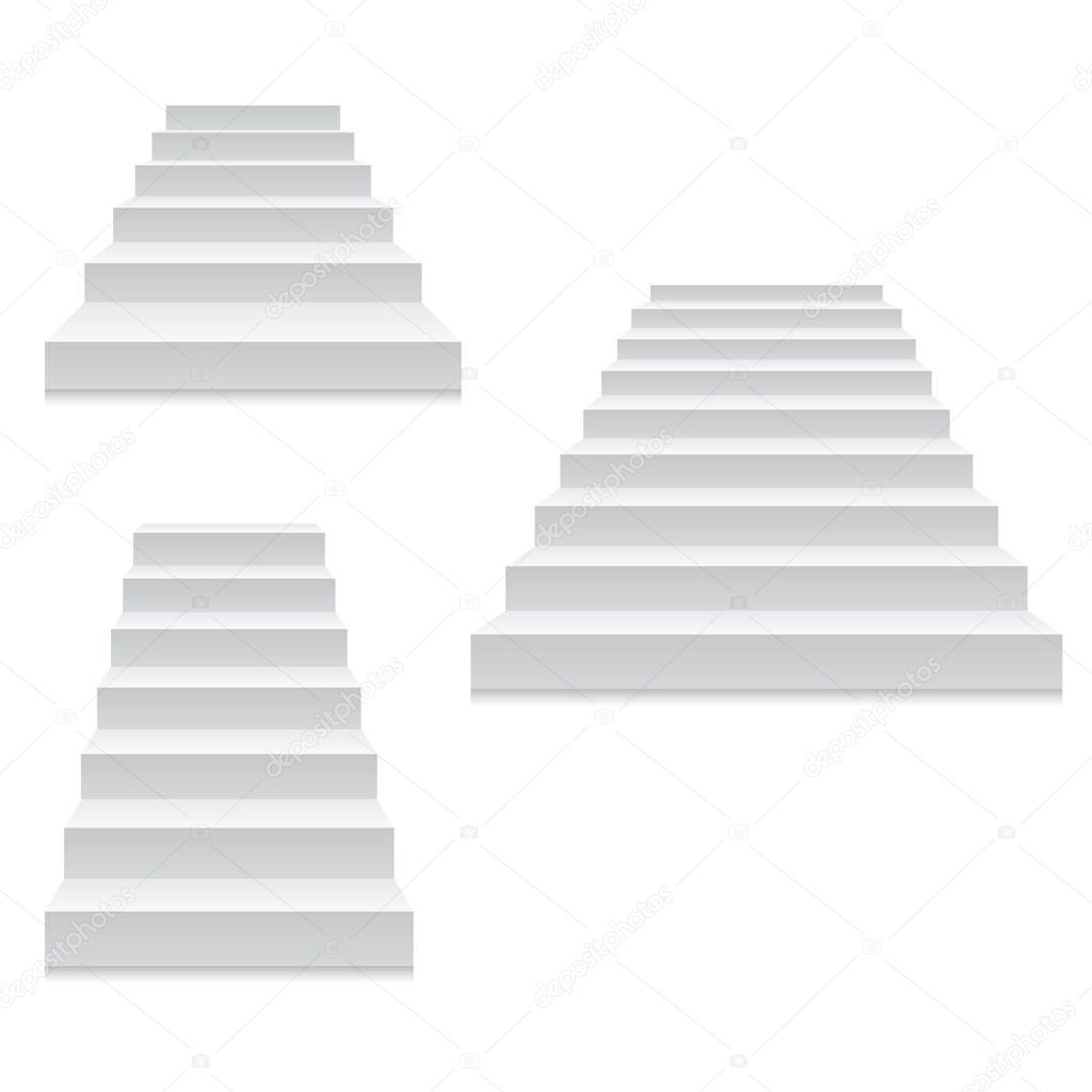 Staircase - white stairs template isolated on white, front view 