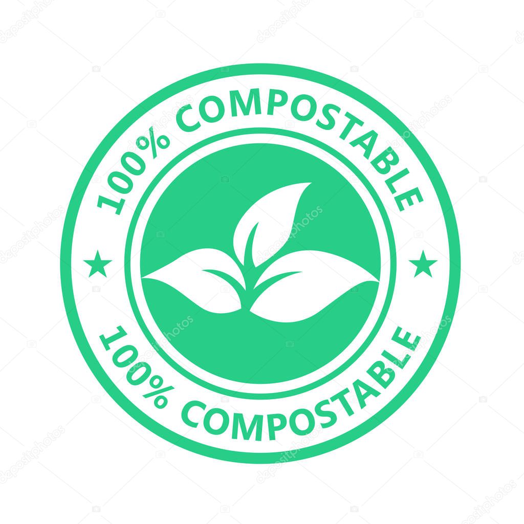 Compostable product label, plastic free icon - eco seal for non toxic pack