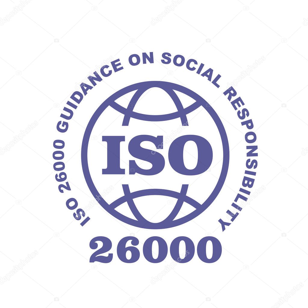 ISO 26000 stamp sign - guidance on social responsibility standard, web label or badge