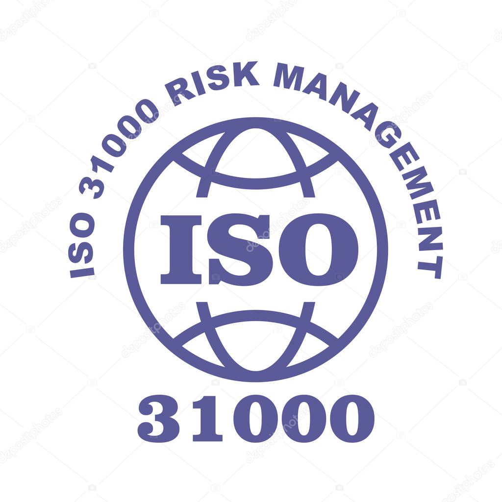 ISO 31000 stamp sign - guidance on risk management standard, web label or badge