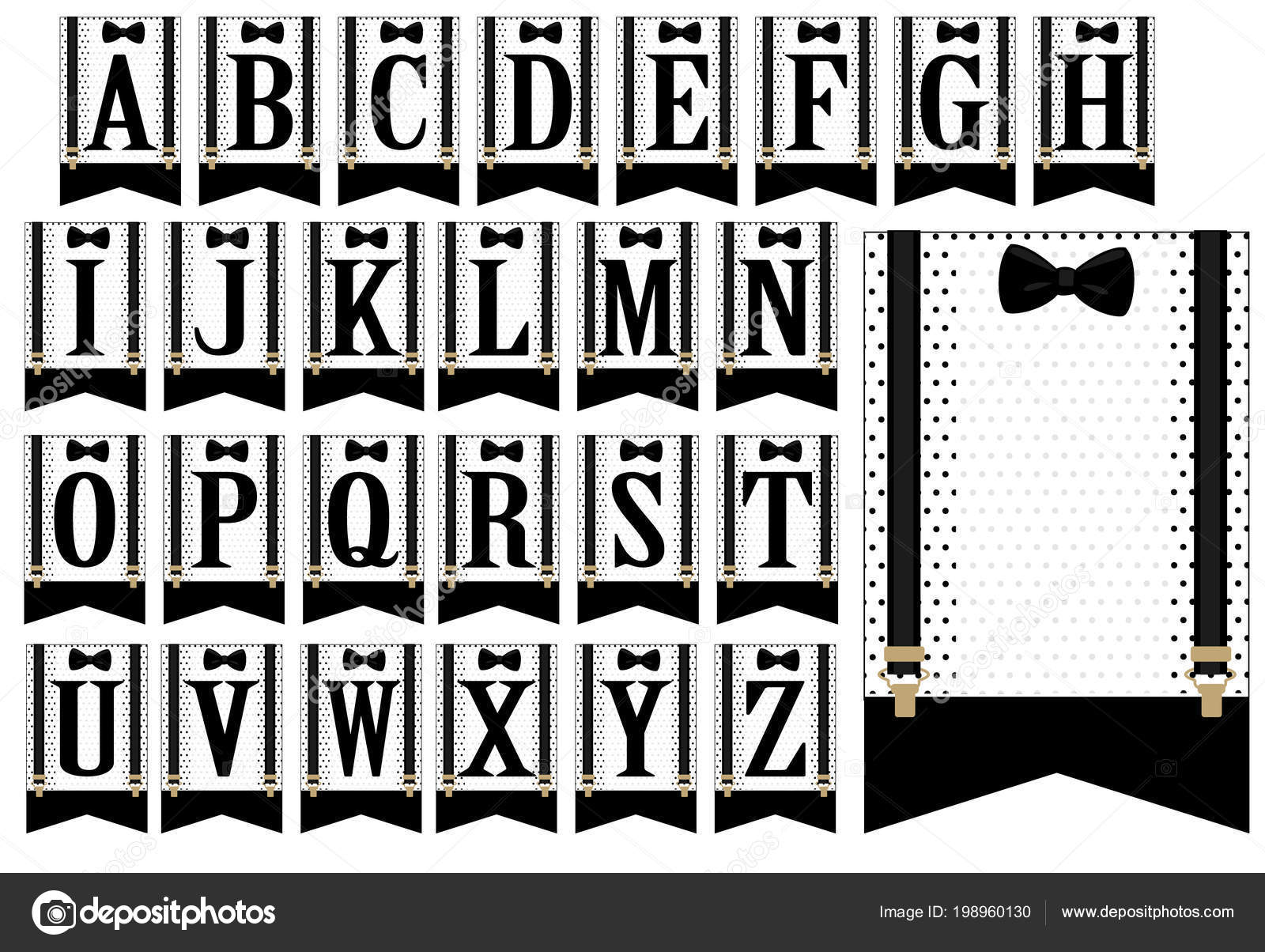 Black Bow Tie Suspenders Set White Flags Polka Dots Little Stock
