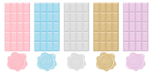 Vector Chocolade Collectie Pastelkleuren Set Lakzegel Smelt Koninklijke Snoep Pictogrammen — Stockvector