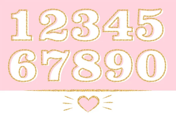 Set Numbers Golden Outline Gold Glitter Texture Effect Decorative Font — Stock Vector