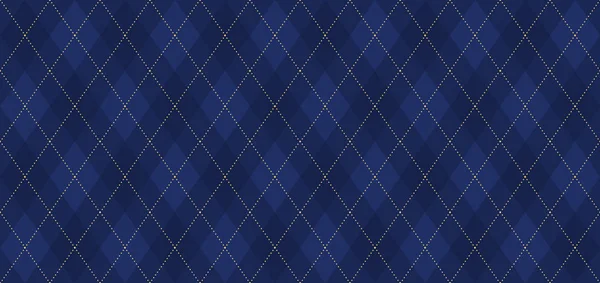 Argyle Vector Pattern Navy Blue Thin Golden Dotted Line Seamless — Stock Vector