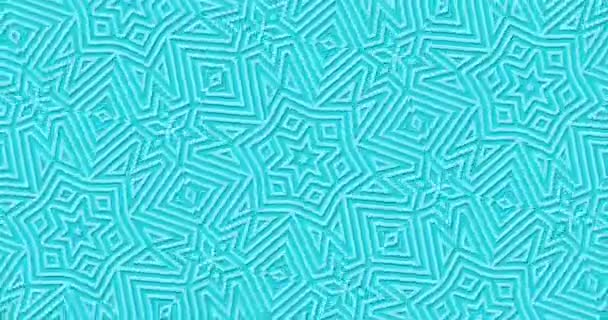Fond géométrique turquoise vif. Les formes abstraites se déplacent sans fin. Kaléidoscope de fleur d'ornement du Moyen-Orient. Design Motion moderne élégant. Modèle de décoration islamique, effet de coupe de papier 