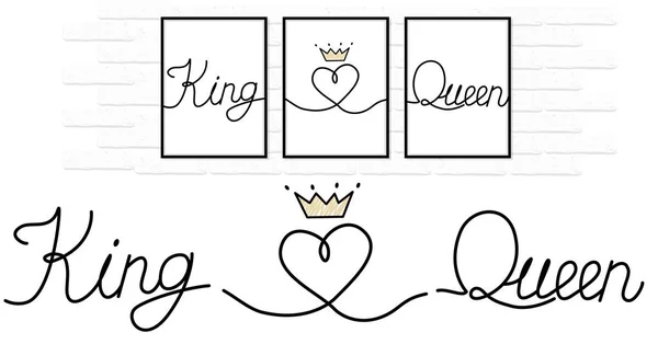 King And Queen - Couple Design. Black Text And Gold Crown Isolated On White  Background. Can Be Used For Printable Souvenirs (t-shirt, Pillow, Magnet,  Mug, Cup). Icon Of Wedding Invitation. Royalty Free