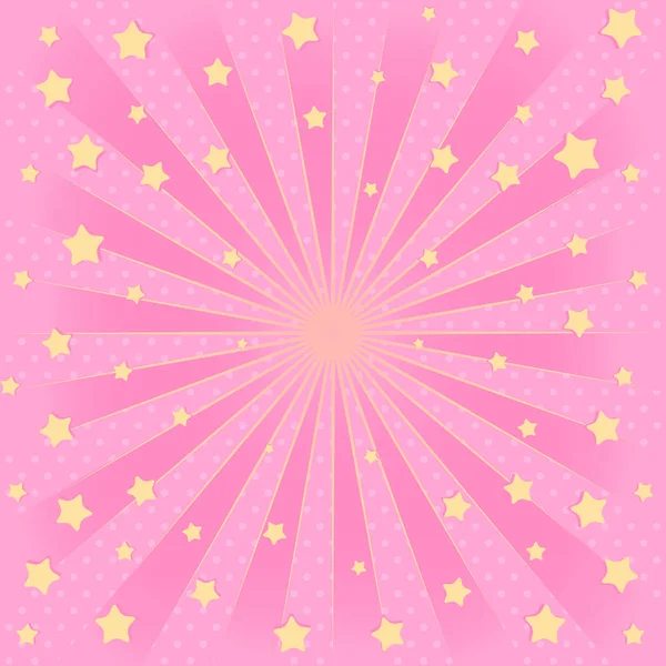 粉红色的背景与阳光 在空气中的飞行恒星 浪漫的图片邀请卡 生日请柬 可爱的横幅为 Lol 空白空间在中心为文本 — 图库矢量图片