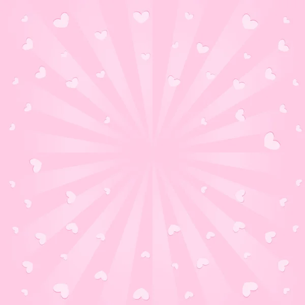 Niedlichen Rosa Hintergrund Mit Sonnenstrahlen Fliegende Herzen Der Luft Romantisches — Stockvektor