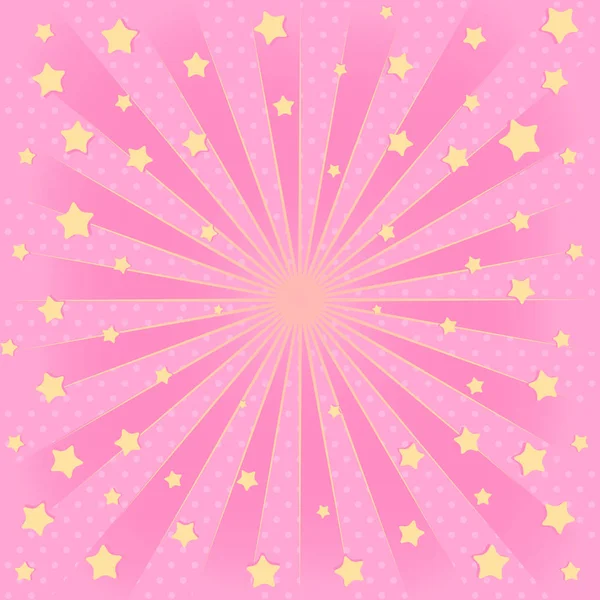 Pink Background Sunbeams Flying Star Air Romantic Elegante Picture Invitation Stock Vector