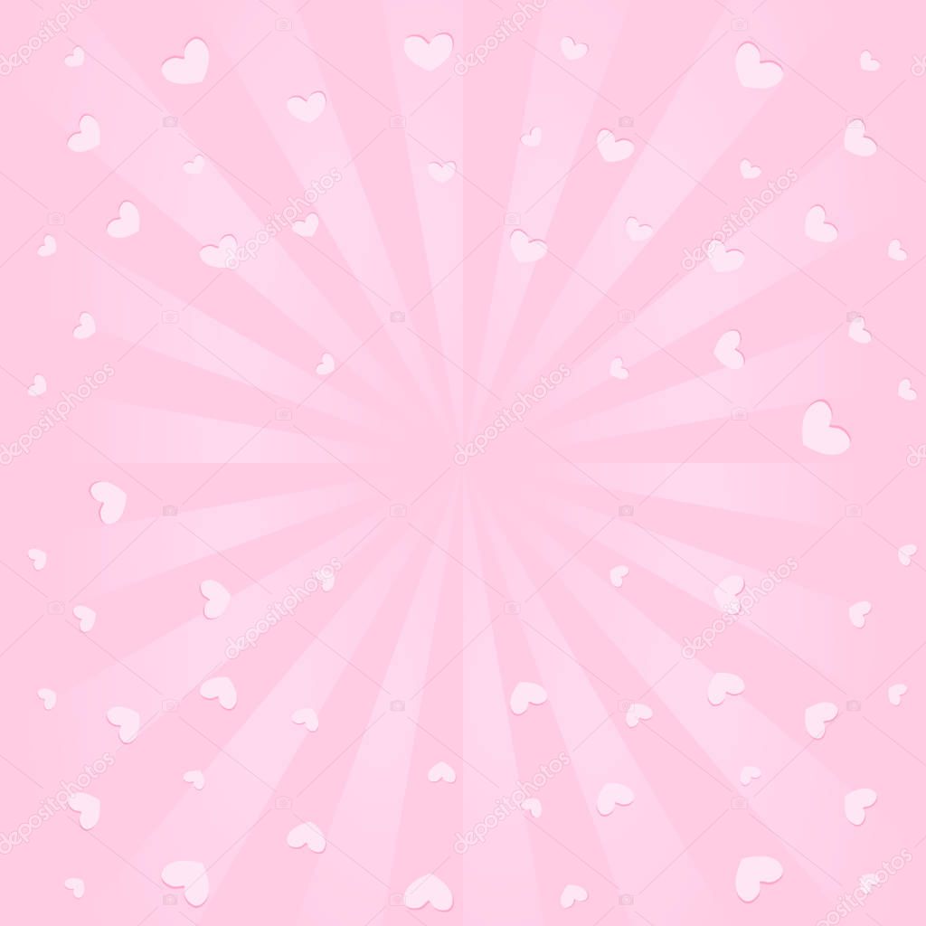 Cute Pink Background With Sunbeams Flying Hearts In Air Romantic Elegante Picture For Greeting Card Birthday Invitation Valentines Mother Day Cute Banner For Lol Surprise Blank Space In Center Premium