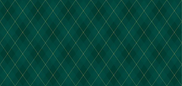 Аргайл Векторный Рисунок Темно Зеленый Тонкой Золотой Пунктирной Линией Бесшовный — стоковый вектор