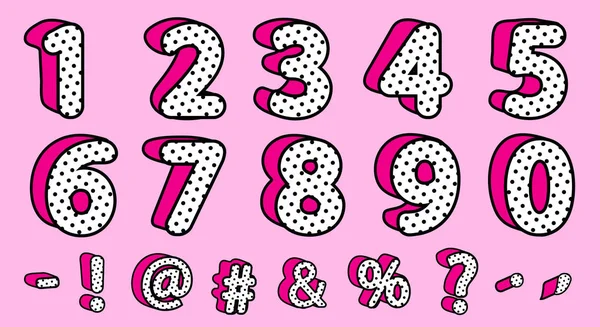 Cute Black Polka Dots Set Numbers Signs Vector Lol Girly — Stock Vector