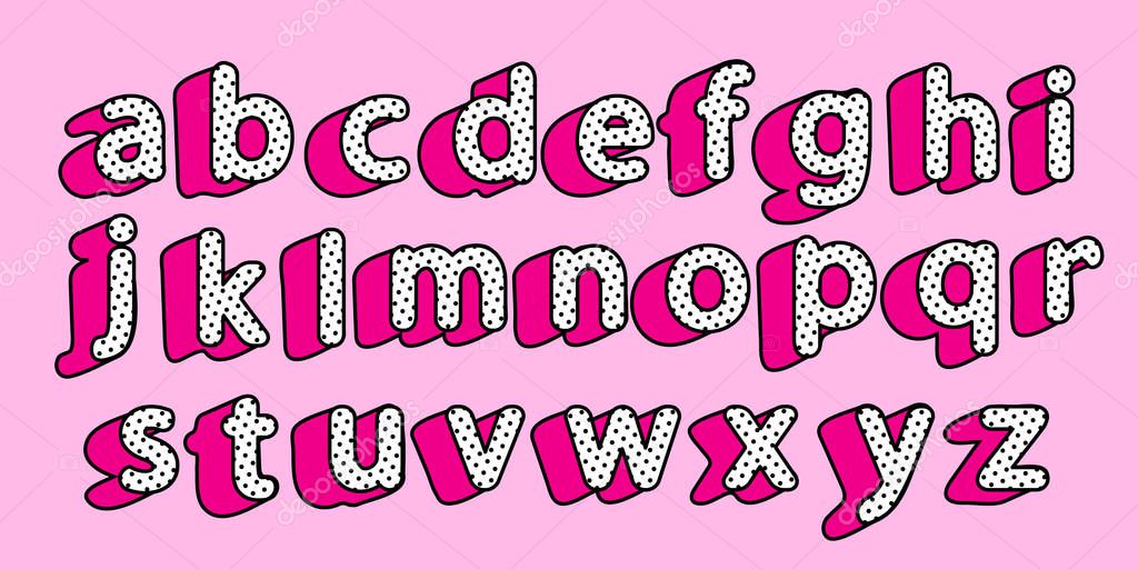 Cute Black Polka Dots 3d English Alphabet Little Letters Set Vector Lol Girly Doll Surprise Style Happy Birthday Text With Hot Pink Shadow Font Design For Girls Name Picture For Birth Invite