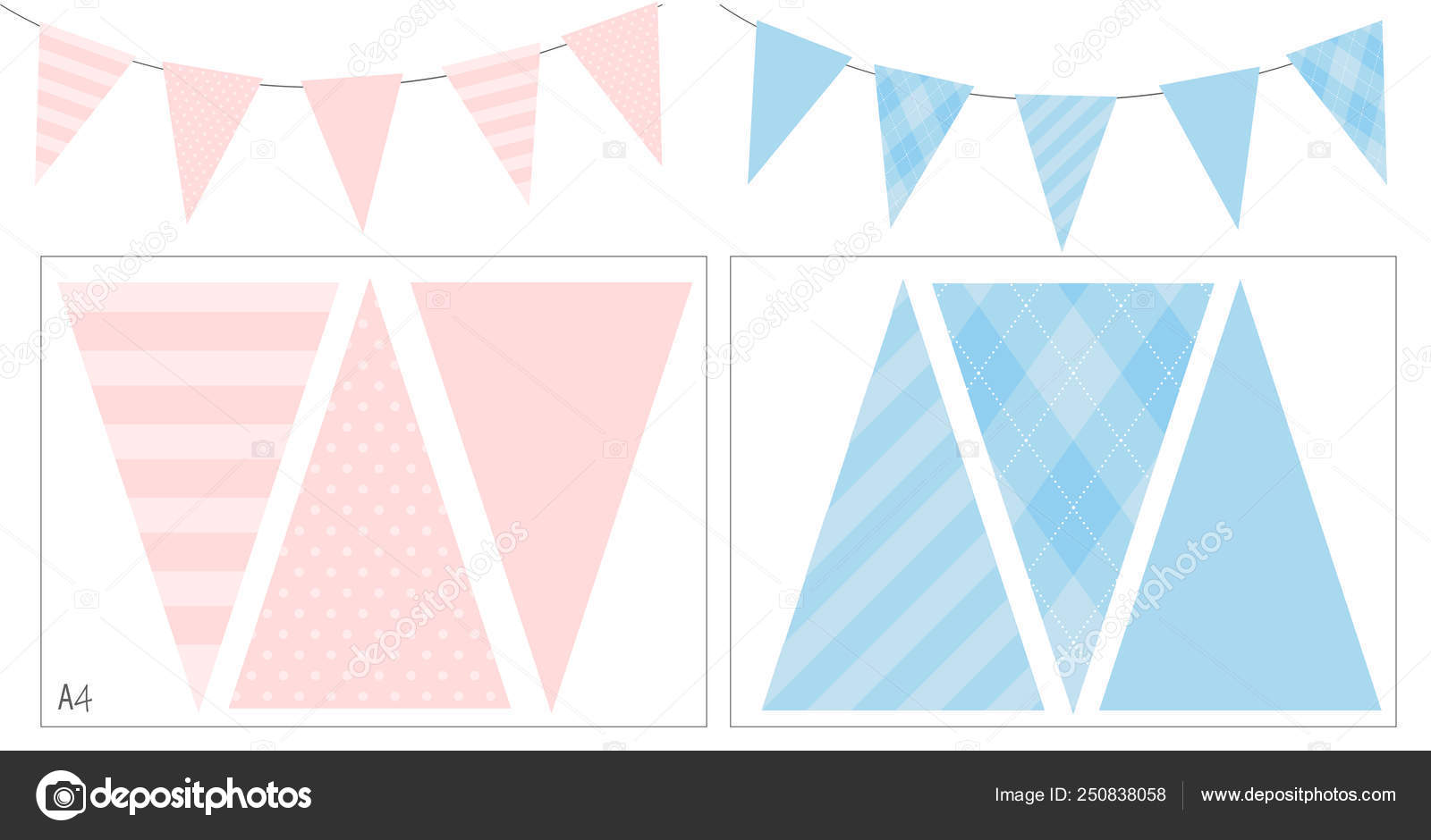 Pastel Light Blue and Light Pink coloured Bunting Banner 15 Flags For Guaranteed Stylish party decoration by PARTY DECOR 