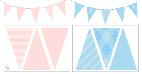 Blauw Roze Party Banner Vlag Voor Babydouche Verjaardag Moederdag Kid — Stockvector