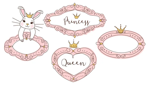 Verzameling Van Cute Doodle Spiegels Prinses Vectorelement Van Design Frames — Stockvector