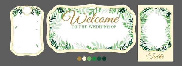 Plantilla Vectorial Con Hojas Árbol Para Signos Boda Personalizados Marco — Vector de stock