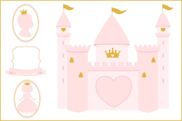 Rose Pâle Princesse Château Illustration Pour Décoration Carte Invitation Joyeux — Image vectorielle