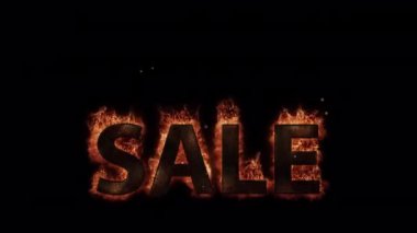 Satış - şeffaf arka planda izole edilmiş, kusursuz, yakıcı, siyah metalik kelime (Alfa Kanalı). Yangın fiyatı, öneri konsepti. Png gif görüntüsü için gece alevleri. Açık indirim sezonu