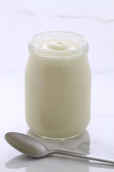 Delicious Nutritious Healthy Fresh Plain Yogurt Pot Vintage Italian Carrara — Stock Photo, Image