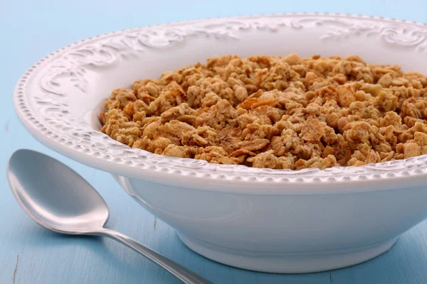 Delicioso Nutritivo Desayuno Muesli Cereales Granola Con Leche Estilo Vintage — Foto de Stock
