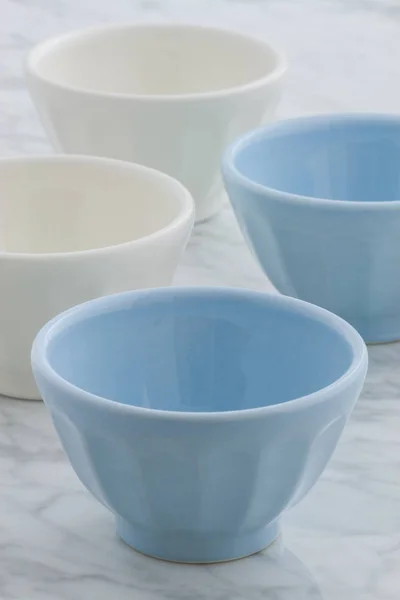 Gorgeous Cafe Lait Bowls Top Carrara Marble Countertop Stock Picture