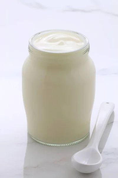 Delicious Nutritious Healthy Fresh Plain Yogurt Pot Vintage Italian Carrara — Stock Photo, Image