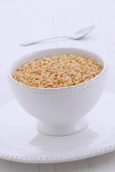 Delicious Nutritious Crisped Rice Cereal Served Beautiful Vintage Bowl — Stock Photo, Image