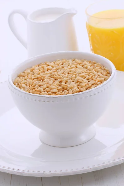 Delicious Nutritious Crisped Rice Cereal Served Beautiful Vintage Bowl — Stock Photo, Image