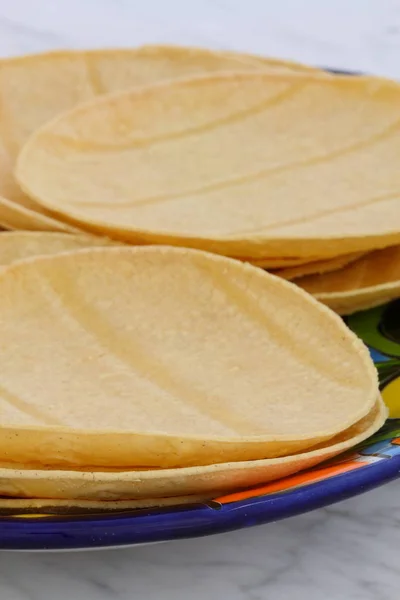 Mexicaanse Maïs Tortilla Retro Vintage Carrara Marmer Mooie Talavera Plaat — Stockfoto