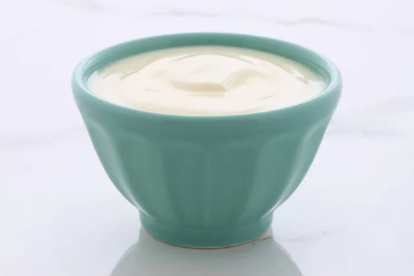 Delicioso Nutritivo Saludable Yogur Fresco Ajuste Mármol Carrara Italiano Vintage — Foto de Stock