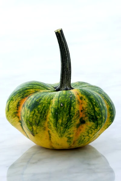 Beautiful Organic Pumpkin Summer Squash Carrara Marble Countertop — Stock Photo, Image
