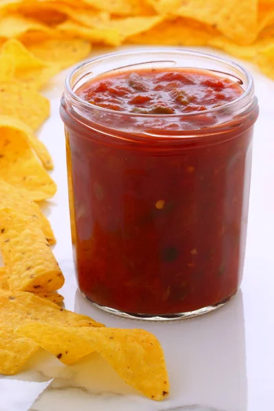 Artisan Mexican Dip Salsa Vintage Carrara Marble Table Delicious Fresh — Stock Photo, Image