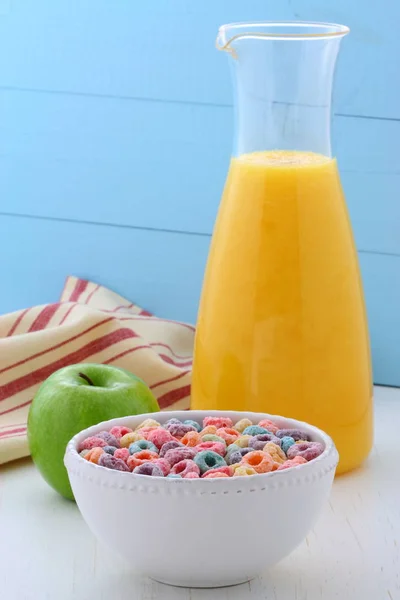 delicious and nutritious, cereal loops, with healthy organic orange juice