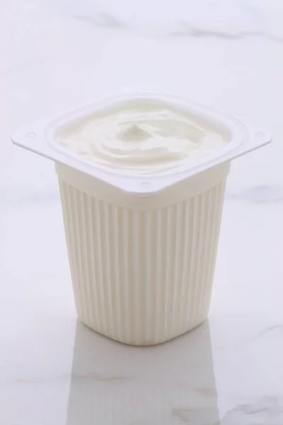 Смачне Ніжне Поживне Свіжі Простий Грецький Йогурт Vintage Італійський Каррарського — стокове фото